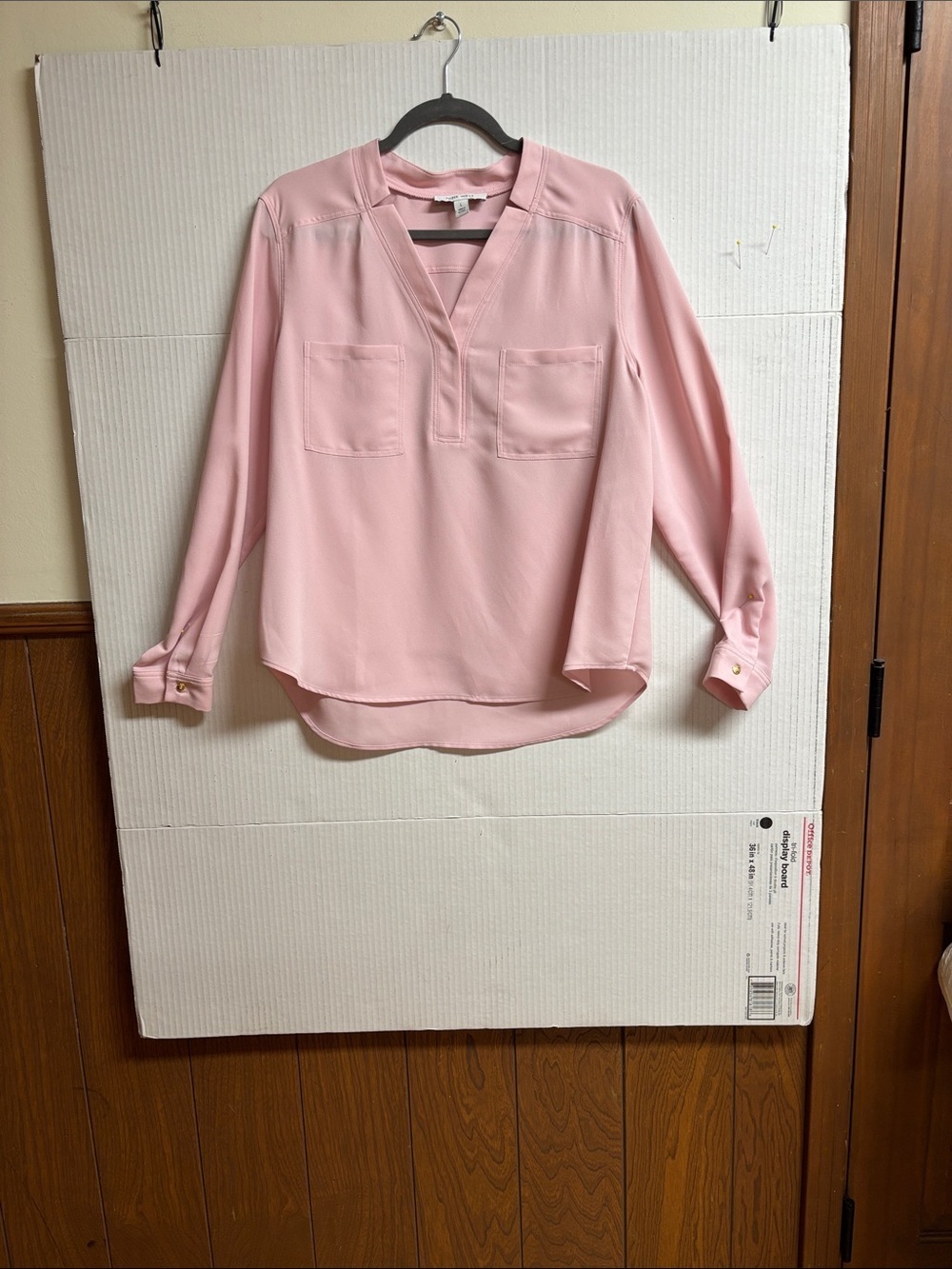 Nine West Light Pink Split-Neck Long Sleeve Blouse Size Large